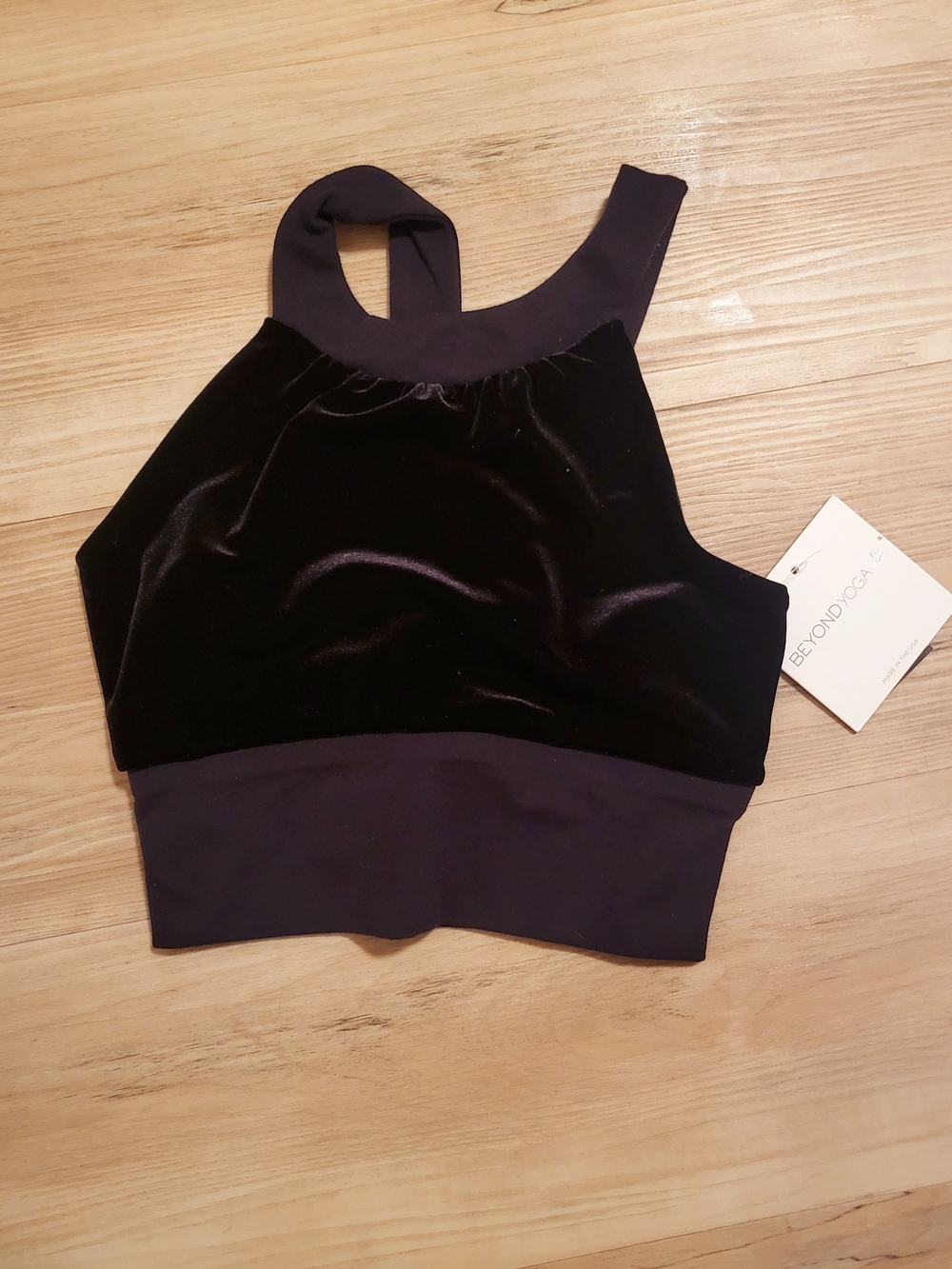 Beyond Yoga Black Velvet High-Neck Crop Top Bralette